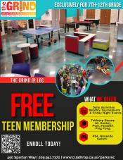 Teen Membership Flyer located at the Generations Center 450 Spartan Way 