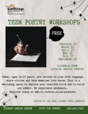 Teen Poetry Workshop |Hosted By the 2026 Poet Laureate | 4:30PM - 6:00PM | 15707 5th Street | Ages 12-17 | FREE!!!