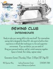Sewing Class | Thursdays | 10AM - 2PM | Generations Center 450 Spartan Way | 50+ | $7
