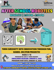 After School Robotics | Community Center 15557 Fifth Street | Mondays 3:30PM - 5:30PM | Jan 12 - Feb 2 