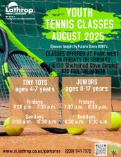 Youth Tennis Classes | Fridays or Sundays in August | Park West 16130 Sheltered Cove Circle | $75 for the month 