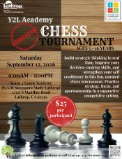 Y2L Academy | CHESS TOURNAMENT | Sat. Sept. 12 | 9:00AM -1:00PM| Ages 5-16 | $25 per participant |17371 S. Manthey Road 