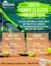 Youth Tennis | Fridays and Sundays December | Park West 16130 Sheltered Cove Circle | $75 per month