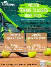 Youth Tennis Classes | Sundays in June | Park West 16130 Sheltered Cove Circle | $75 for the month 