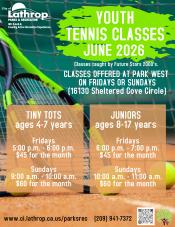 Youth Tennis | June 2026 | Fridays or Sundays | Park West 16130 Sheltered Cove Circle | prices listed 