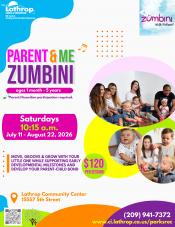 Parent & Me Zumbini | Saturdays July 11 - Aug 22 |10:15am | Community Center 15557 Fifth Street | $120 per session Parent & Me Zumbini | Saturdays July 11 - Aug 22 |10:15am | Community Center 15557 Fifth Street | $120 per session