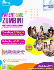 Parent & Me Zumbini | Tuesday 5:30PM & Saturdays 10:30AM | $120 per session |Community Center 15557 5th Street Parent & Me Zumbini | Tuesday 5:30PM & Saturdays 10:30AM | $120 per session |Community Center 15557 5th Street
