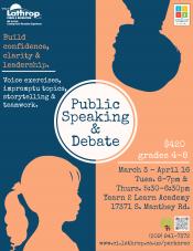 Public Speaking & Debate | March - April | Tuesdays & Thursdays | Yearn to Learn Academy 17371 S. Manthey Road | Grades 4-8 
