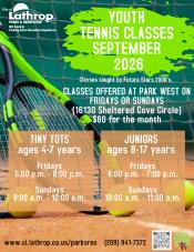 Youth Tennis | September 2026 | Fridays or Sundays | Park West 16130 Sheltered Cove Circle | $60 per month