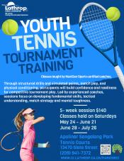 Youth Tennis Tournament Training | 5 week session $140 | Saturdays | Sangalang Park 13470 Slate Street Youth Tennis Tournament Training | 5 week session $140 | Saturdays | Sangalang Park 13470 Slate Street