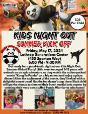 Kids Night Out Summer Kick Off | Friday, May 17, 2024 | Generations Center 450 Spartan Way | 6PM - 9PM | $35