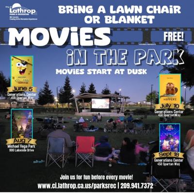 Movies in the Park Movies in the Park flyer with information regarding each movie offered including title and location