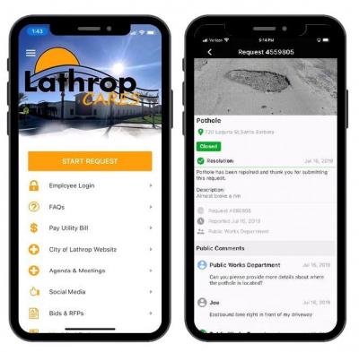 Two cell phones with the Lathrop Care app open