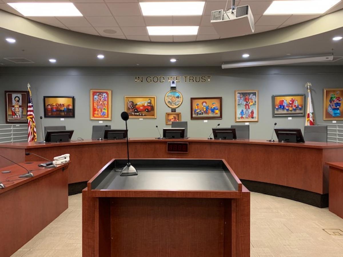Picture of the City Hall Council Chamber with Art Display by Artist Eliseo Contreras Vazquez