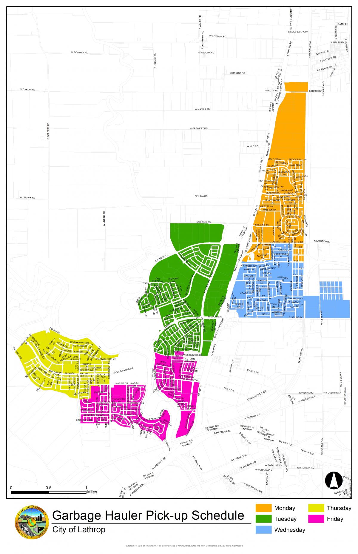 Map of garbage routes and collection days.