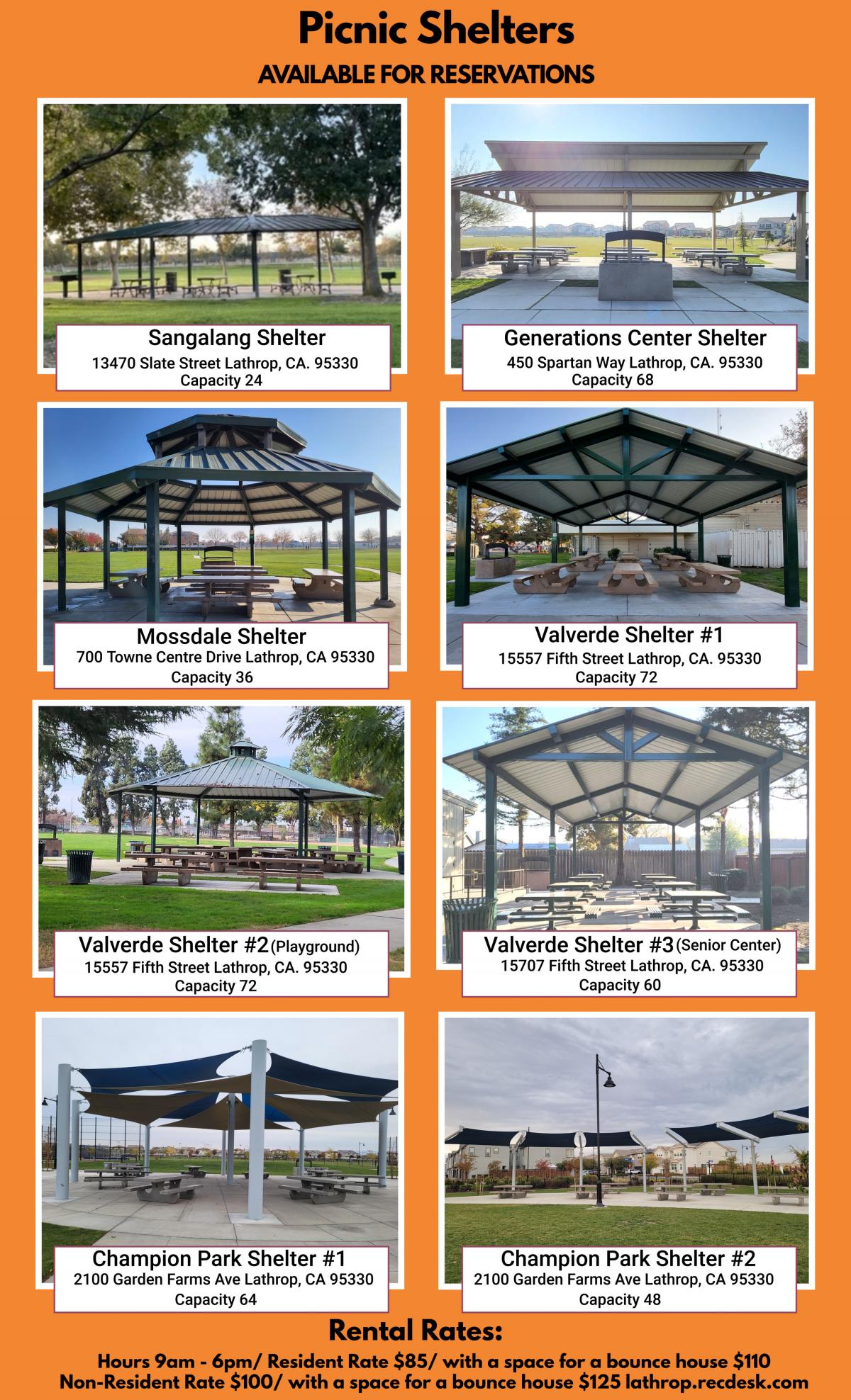 Picnic Shelters available for Reservation