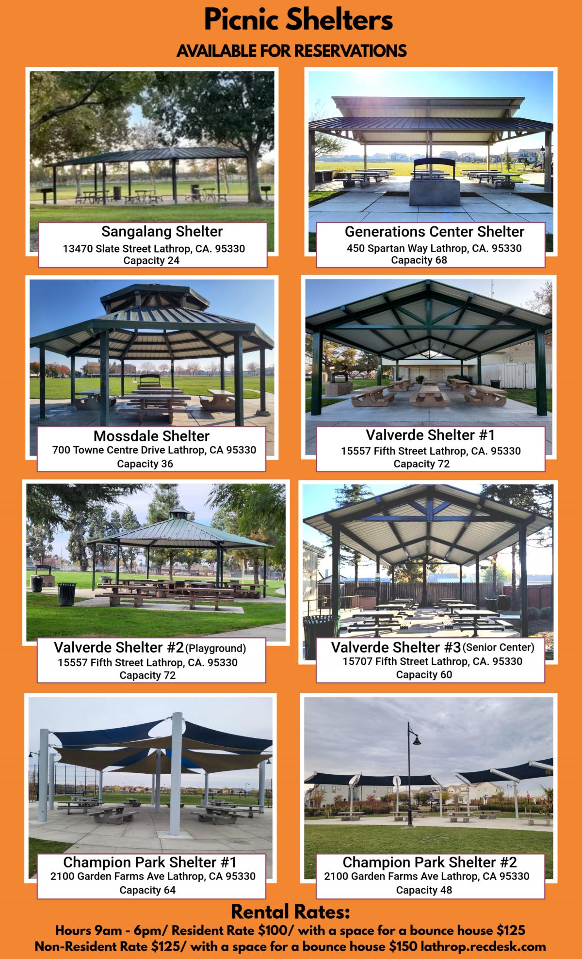 Picnic Shelters available for Reservation