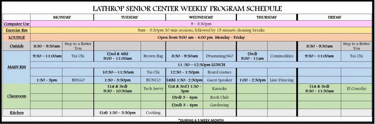 Senior Center Weekly Program Schedule