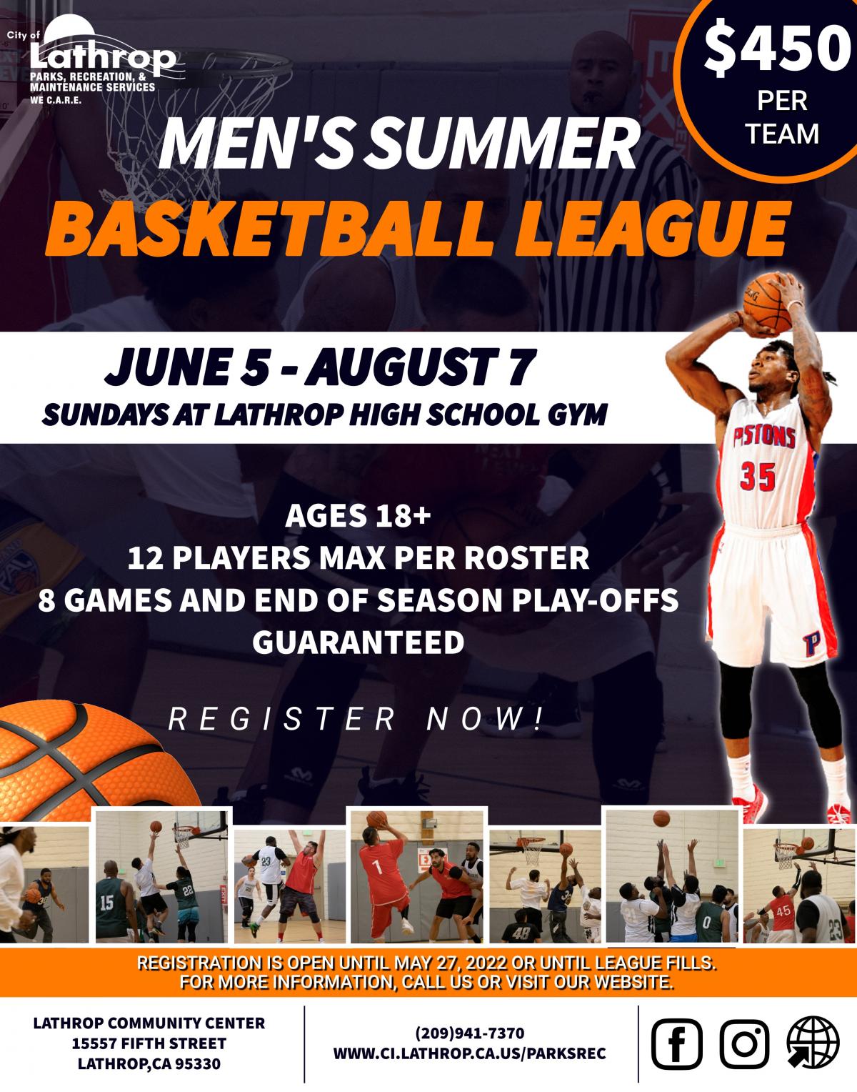 Men's Summer Basketball League City of Lathrop CA