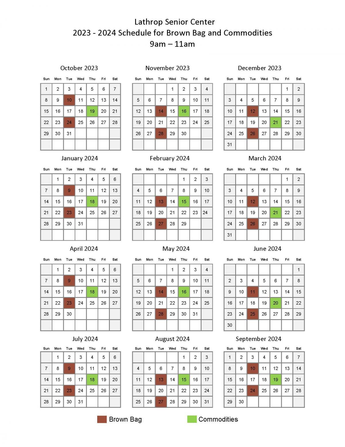 Brown Bag & Commodities Calendar | 15707 Fifth Street | 9am - 11am