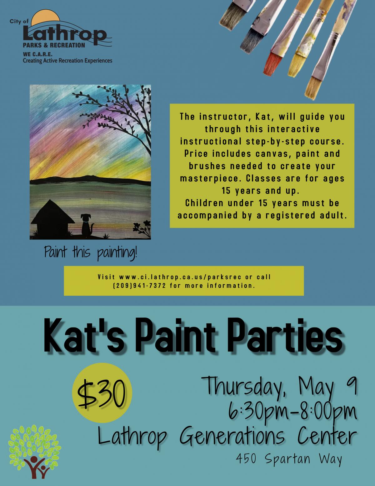 Paint Night | Thurs. May 9, 2024 | Generations Center 450 Spartan Way | 6:30PM - 8:30PM | $30  Paint Night | Thurs. May 9, 2024 | Generations Center 450 Spartan Way | 6:30PM - 8:30PM | $30