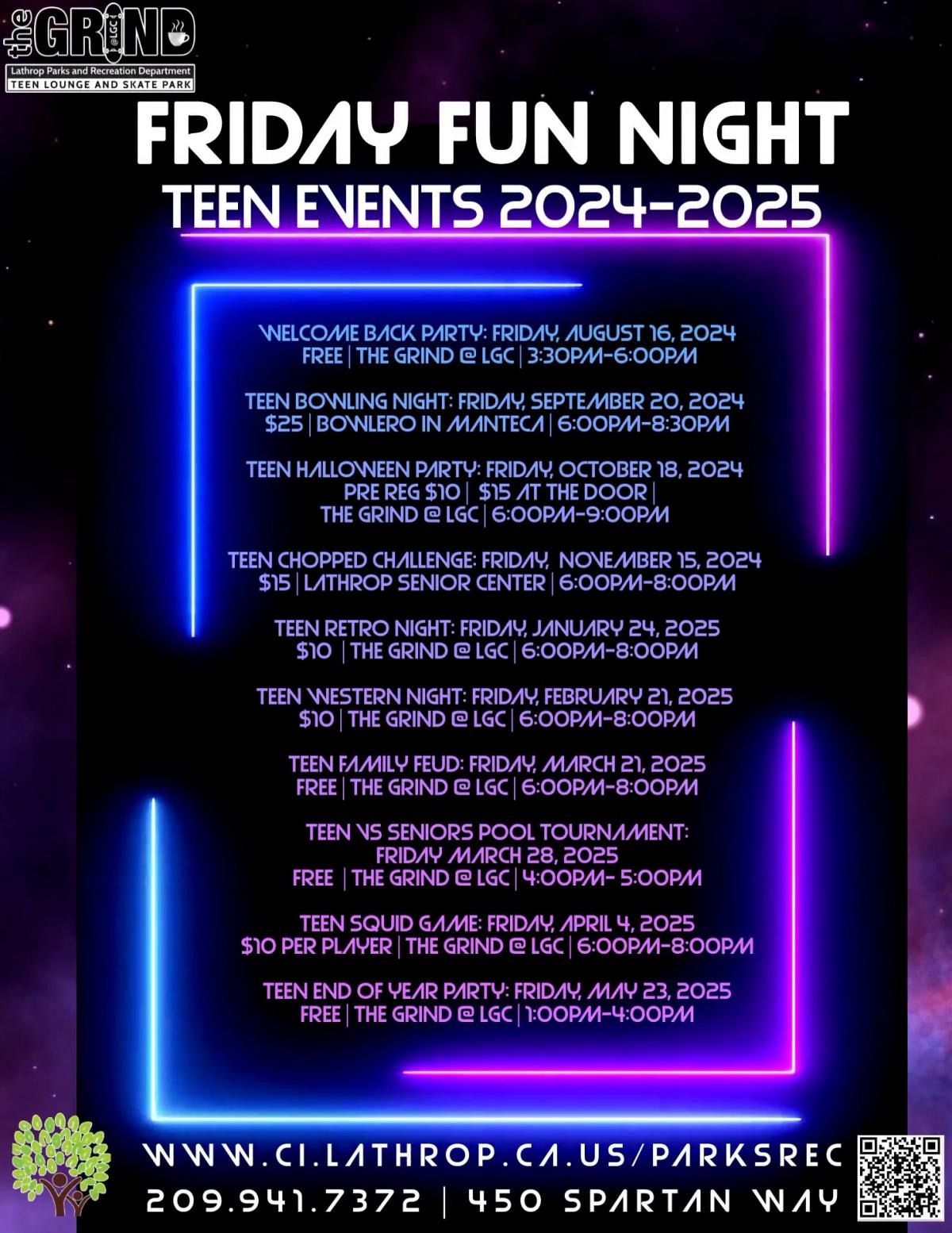 Friday Fun Night | Teen Events 2024-2025 | Generations Center 450 Spartan Way | Event Times Vary 