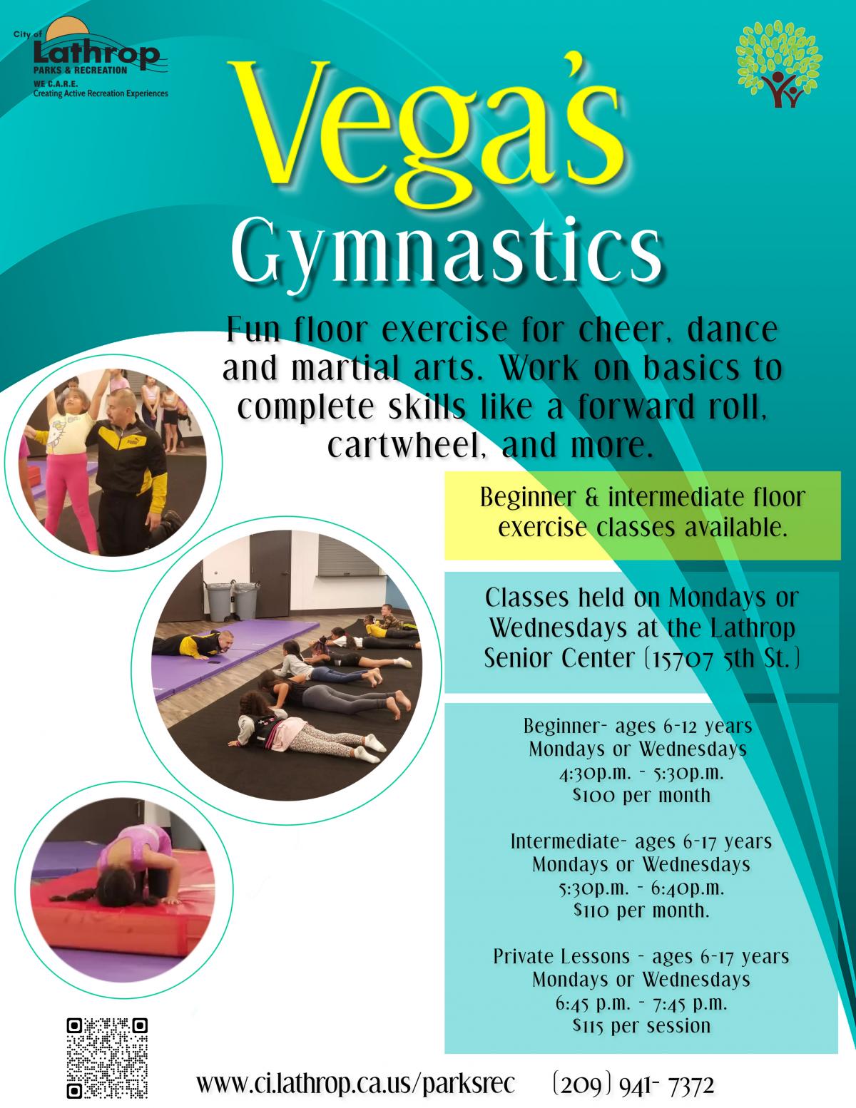 Vega's Gymnastics | Beginner | Intermediate | Private Lessons | Mon or Wed | located at Senior Center 15707 Fifth Street 
