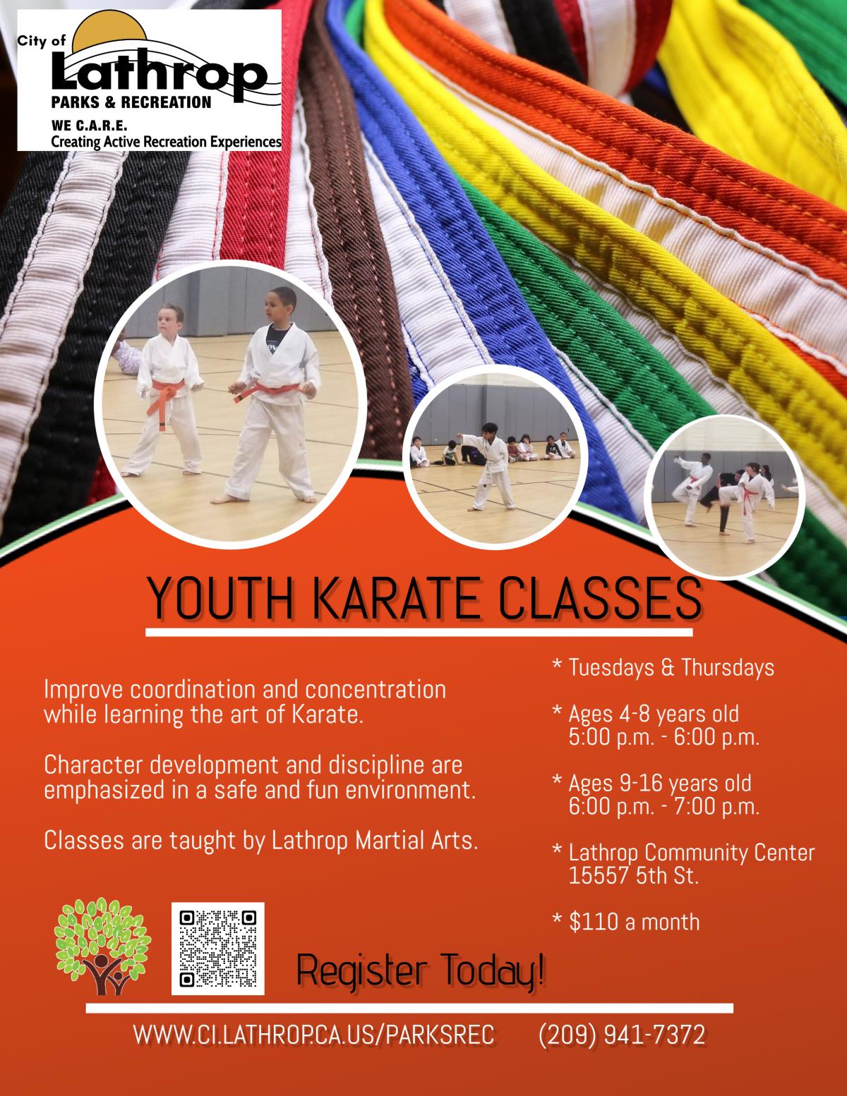Youth Karate Classes | Tues & Thurs | located at 15557 Fifth Street | $110 per month Youth Karate Classes | Tues & Thurs | located at 15557 Fifth Street | $110 per month