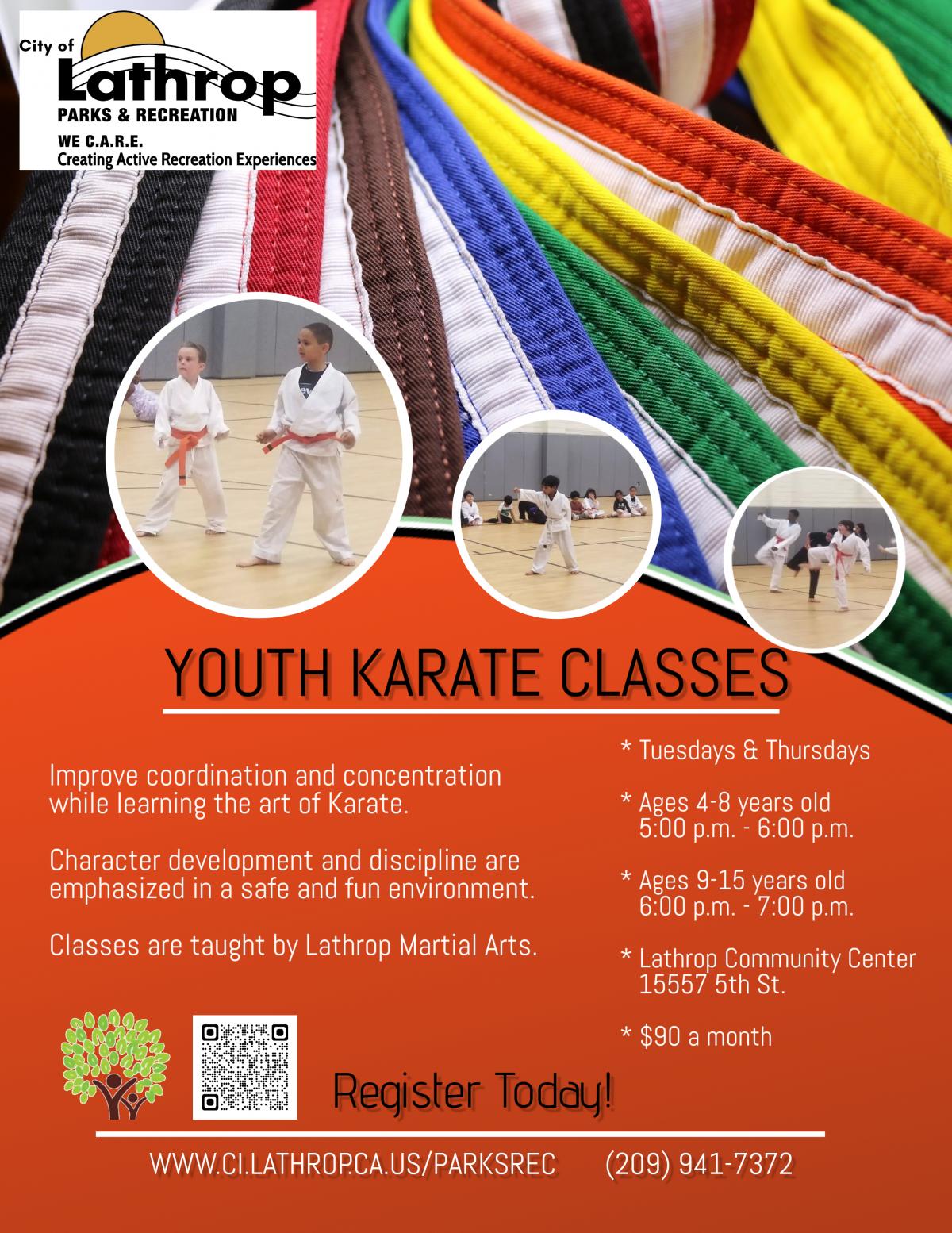 Youth Karate Classes | Tues & Thurs | located at 15557 Fifth Street | $90 per month