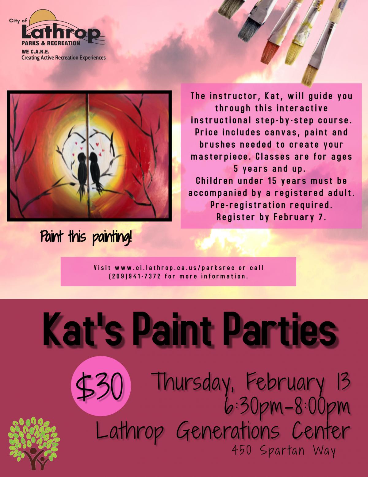 Paint Night | Thursday Feb 13th | 6:30PM - 8:00PM | Generations Center 450 Spartan Way | $30