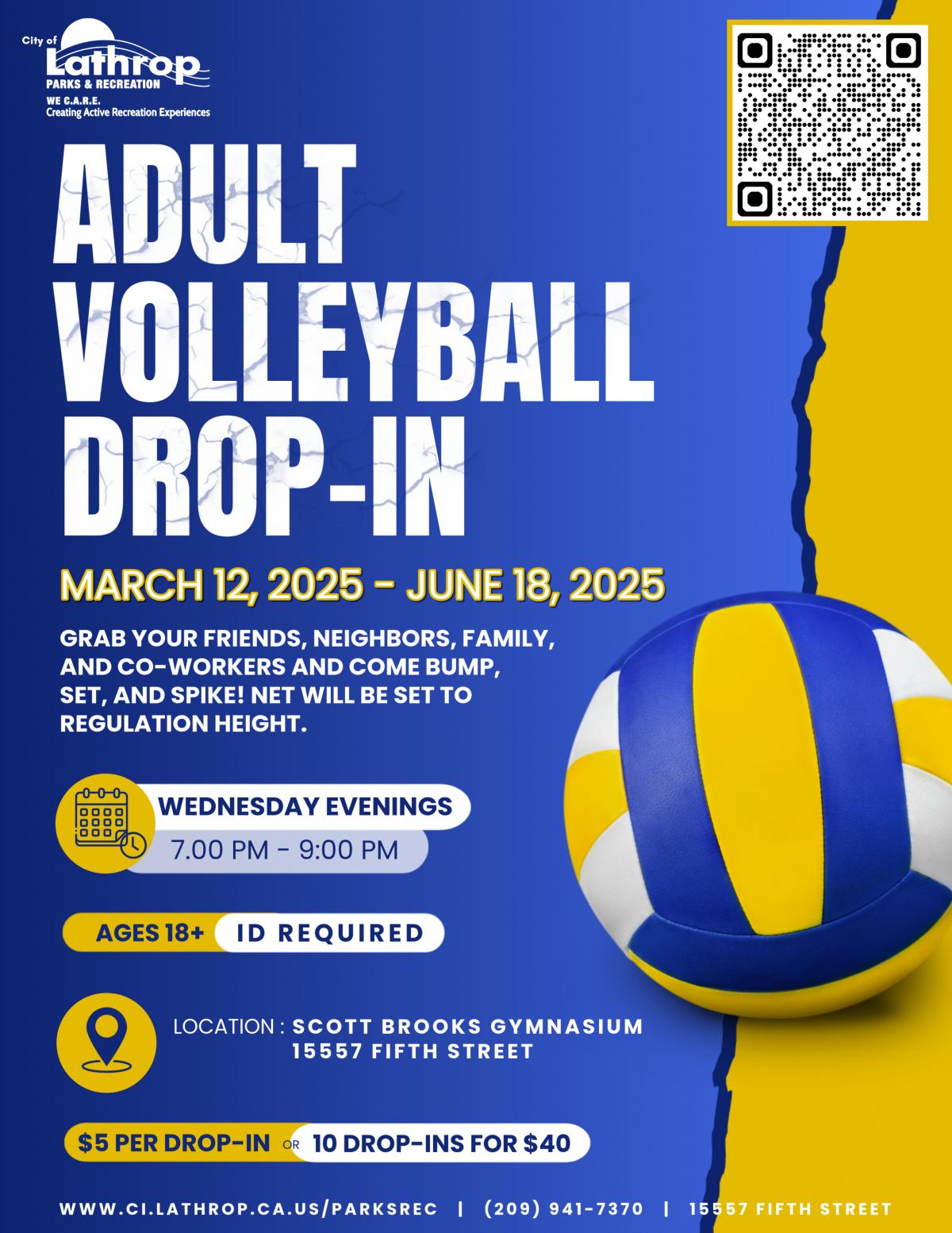 Adult Volleyball Drop-In | 15557 Fifth Street | March 12 - June 18 | Wednesdays | 7PM -9PM | Punch Card Available 