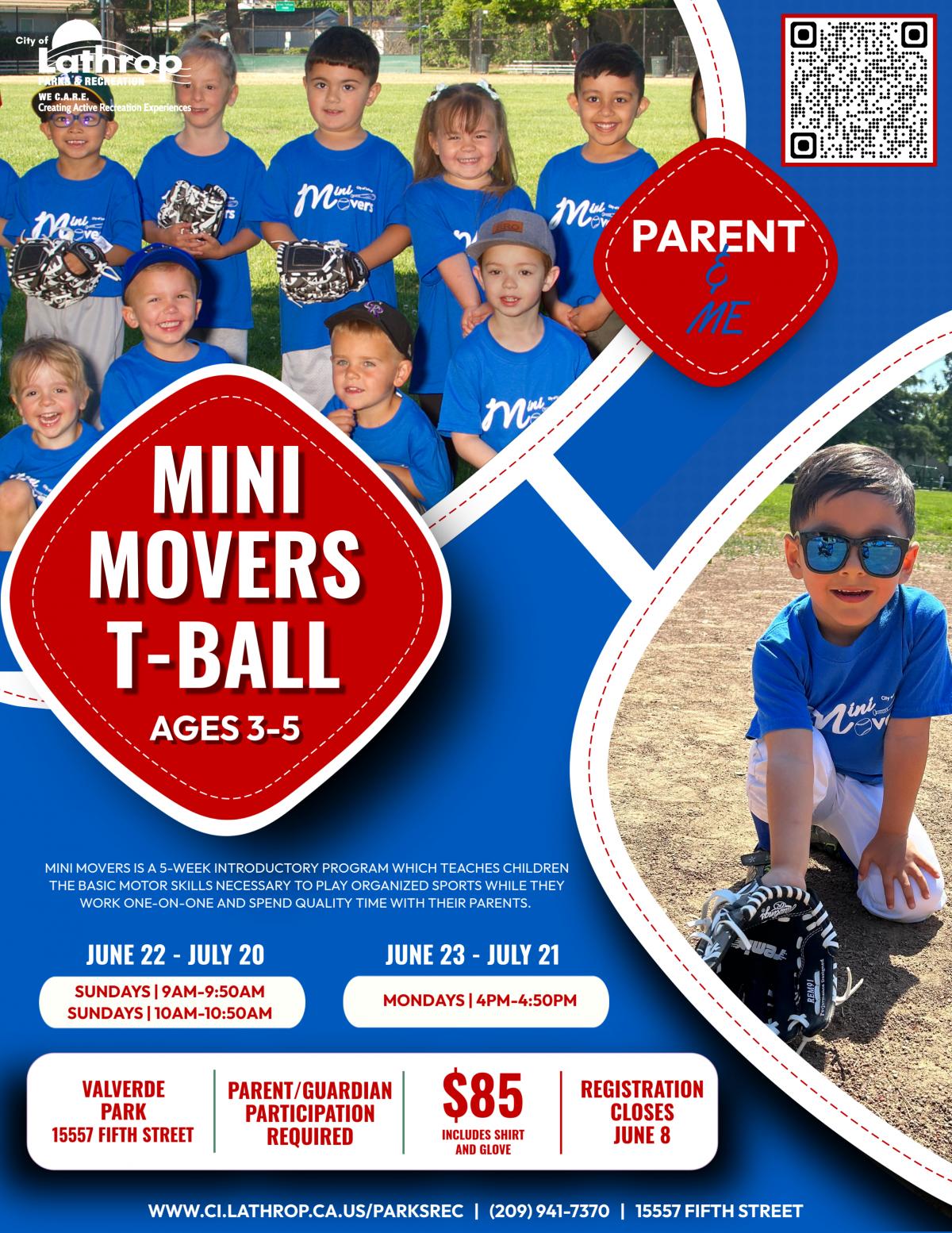Mini Movers T-Ball | Ages 3-5 | Valverde Park 15557 Fifth Street | 3 Sessions Available Parent/Guardian Participation Required