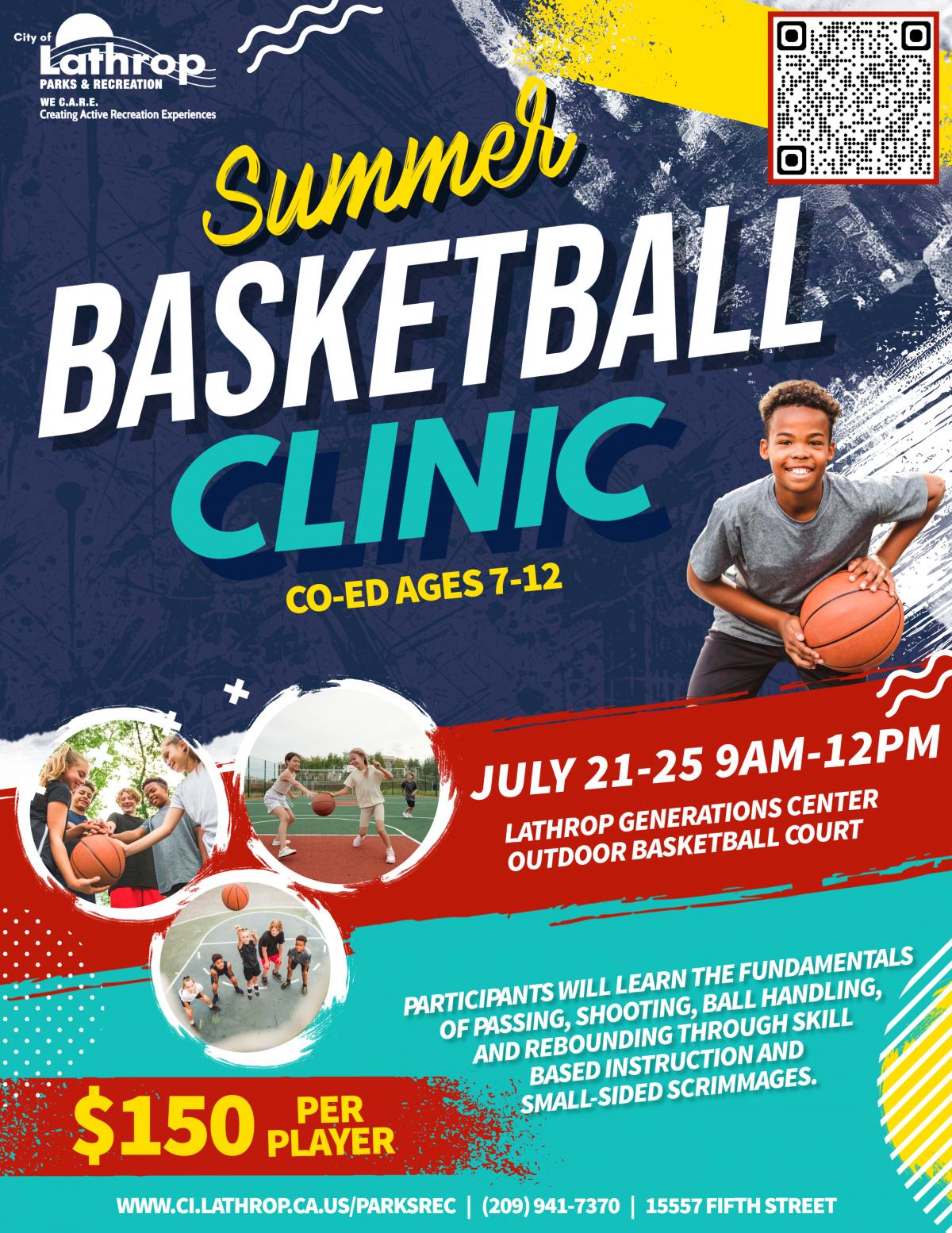 Summer Basketball Clinic | July 21-25 | 9AM -12PM | Ages 7-12 | Generations Center Court 450 Spartan Way | $150 per player