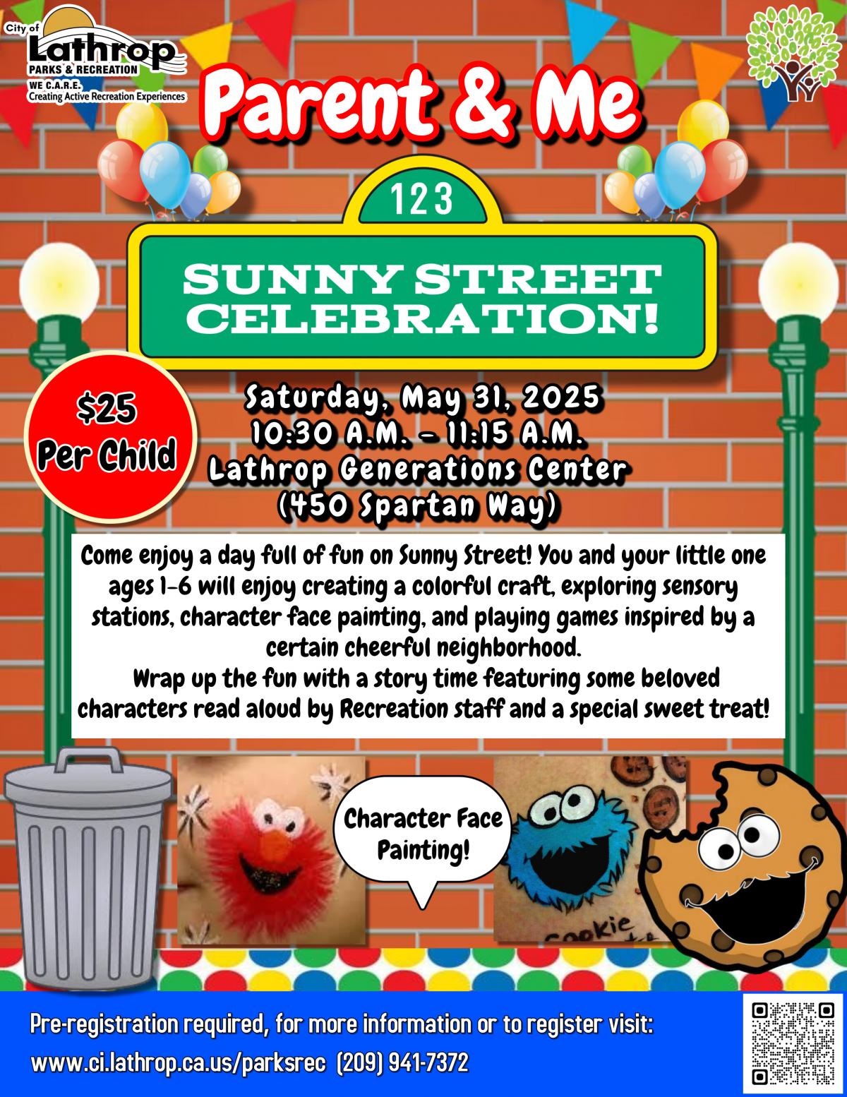 Sunny Street Celebration | Saturday, May 31, 2025 | Generations Center 450 Spartan Way |10:30AM - 11:15AM | $25 per child