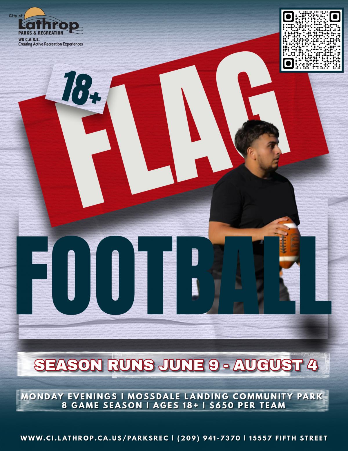 Adult Flag Football | Jun 9 - Aug 4 | Monday Evenings | Mossdale Landing Community Park 700 Towne Centre Drive