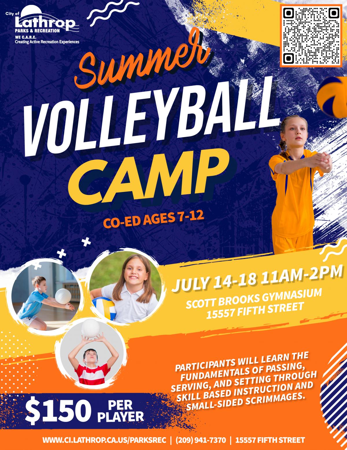 Summer Volleyball Camp | CO-ED Ages 7-12 | July 14-18 | 11AM - 2PM | Community Center |15557 5th St | $150 Per Player 