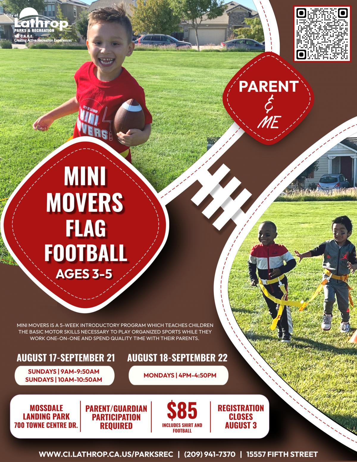 Mini Movers Flag Football | Parent + Me | multiple session to choose |Mossdale Landing Community Park | $85 per child