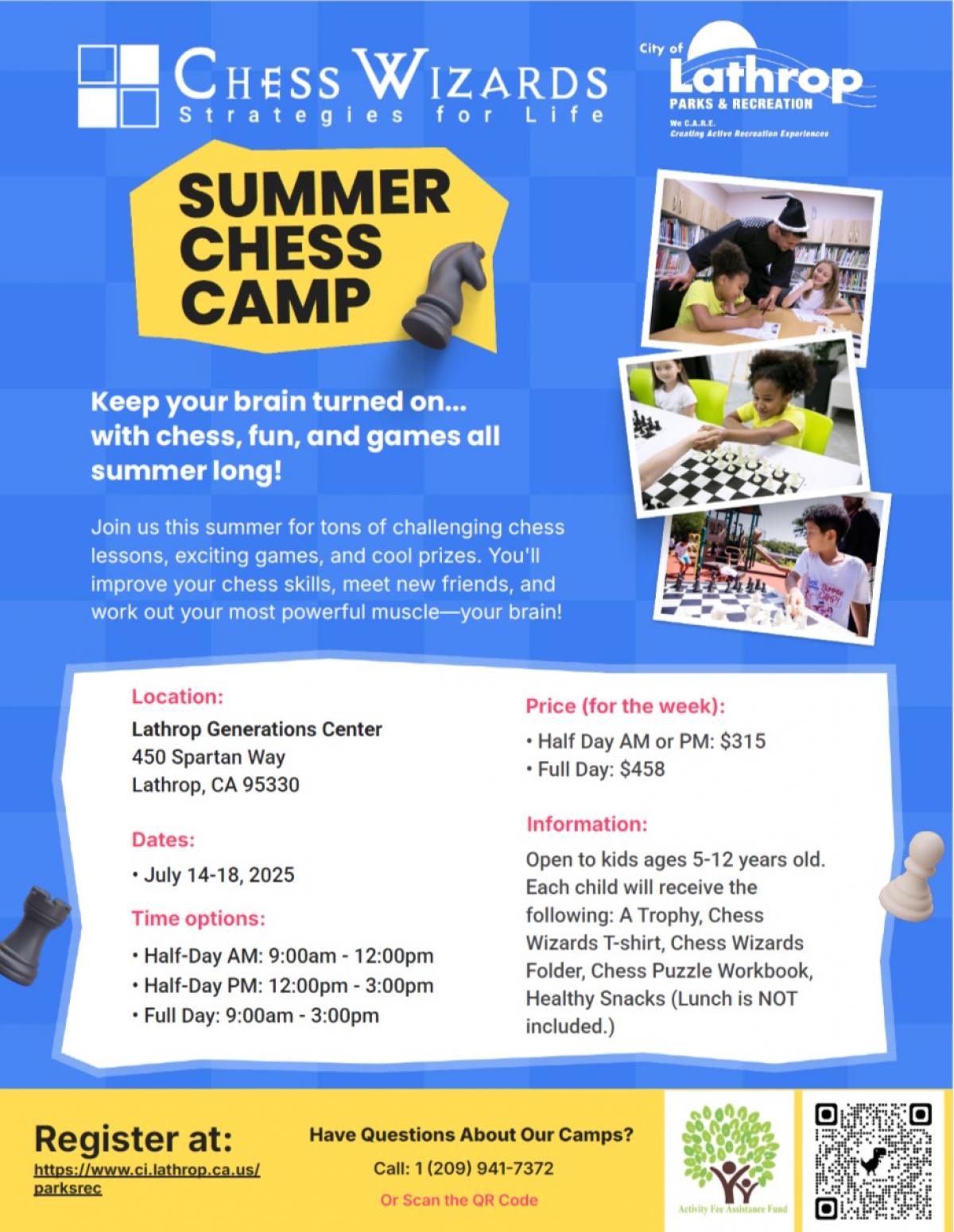Summer Chess Camp | Chess Wizards | July 14 - 18 | Generations Center 450 Spartan Way | Ages 5-12