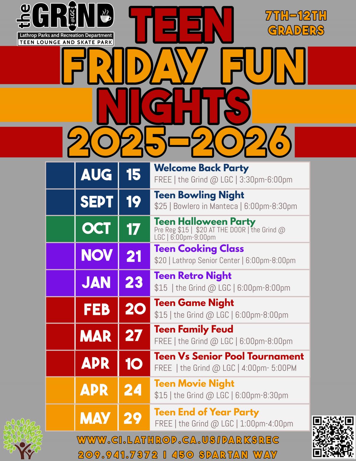 Teen Events |Friday Fun Nights | 2025 - 2026 | Generations Center 450 Spartan Way | 7th - 12th Graders  Teen Events |Friday Fun Nights | 2025 - 2026 | Generations Center 450 Spartan Way | 7th - 12th Graders