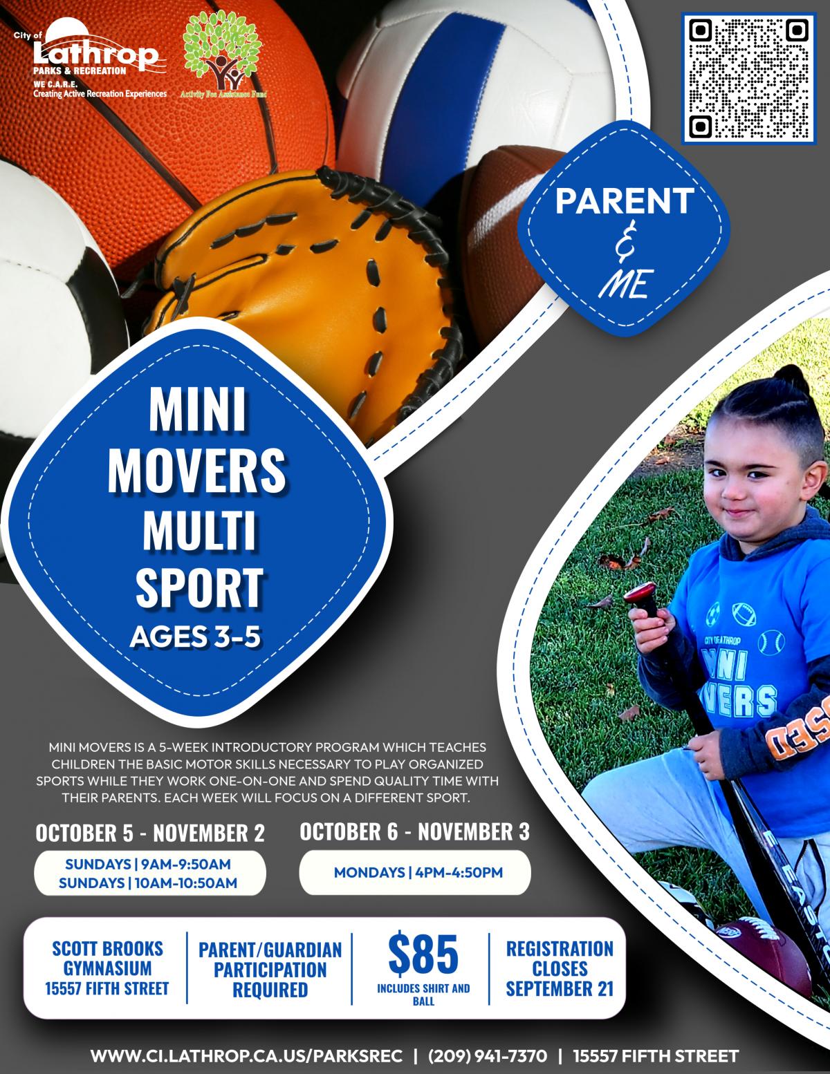 Mini Movers Multi Sport | Ages 3-5 | Parent & Me | 2 Sessions | Sundays or Mondays | $85 | Scott Brooks Gym 15557 Fifth Street