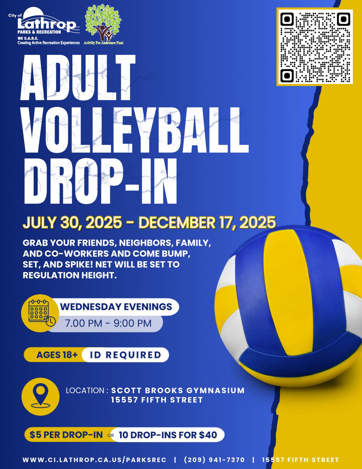 Adult Volleyball Drop-In | Wednesday Evenings | July 30th - Dec 17th | 7pm - 9pm | Scott Brooks Gym 15557 Fifth Street