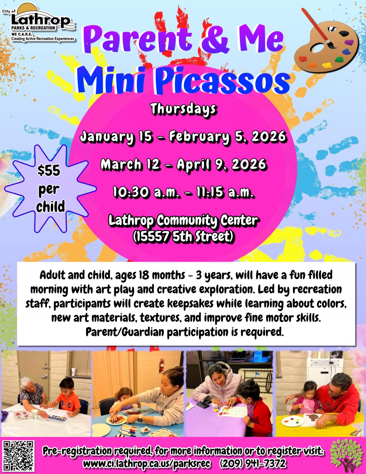 Parent & Me | Mini Picassos | Thursdays | Jan 15 - April 9 | Community Center | 10:30AM - 11:15AM | $55 per child 