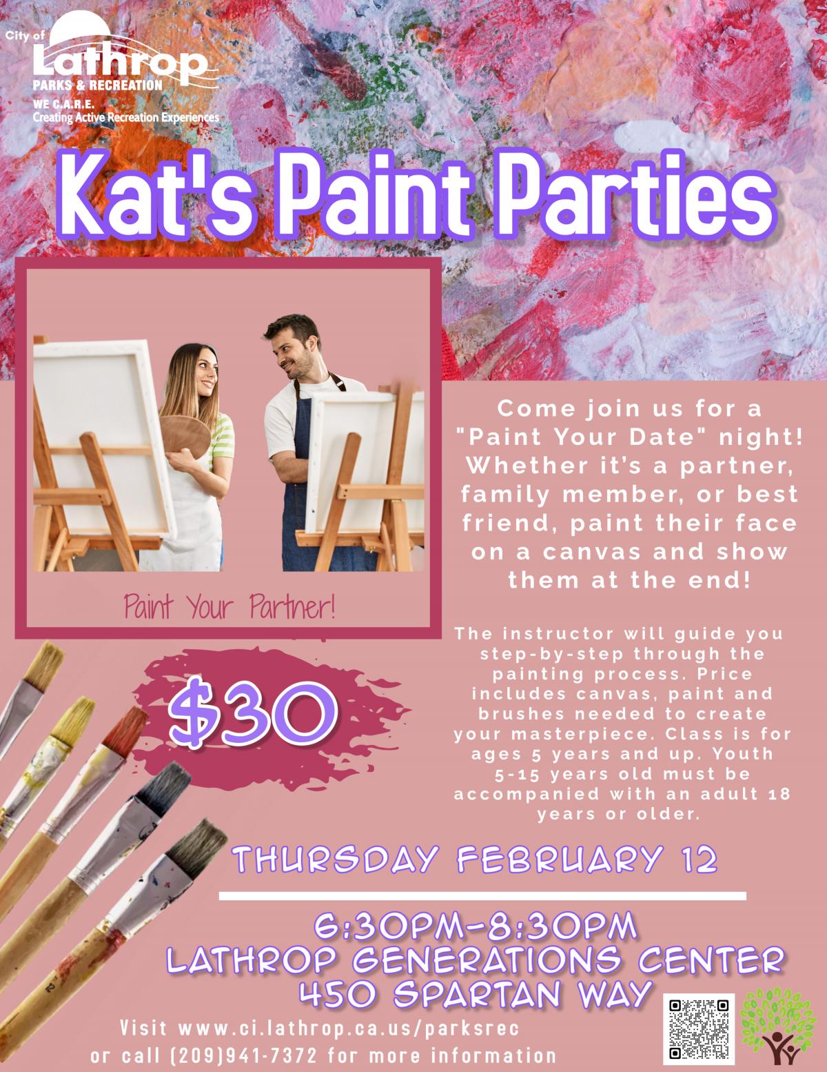 Paint Night | Thursday, Feb 12, 2026 | 6:30PM - 8:30PM | Generations Center 450 Spartan Way | $30 per person