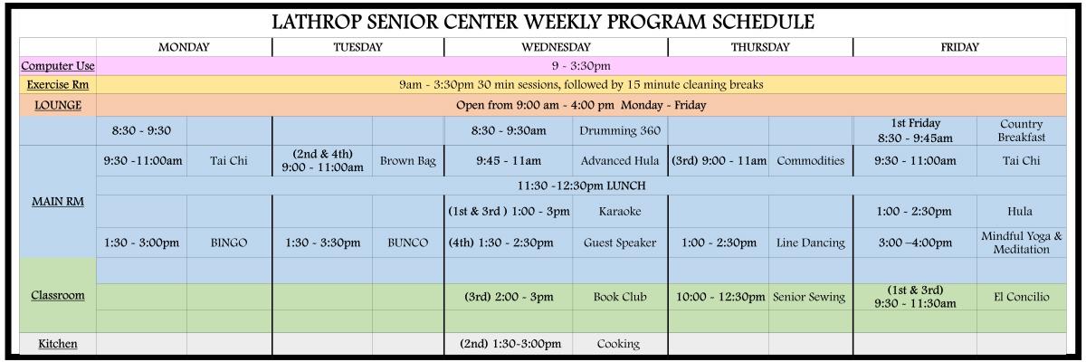 Senior Center Weekly Program Schedule