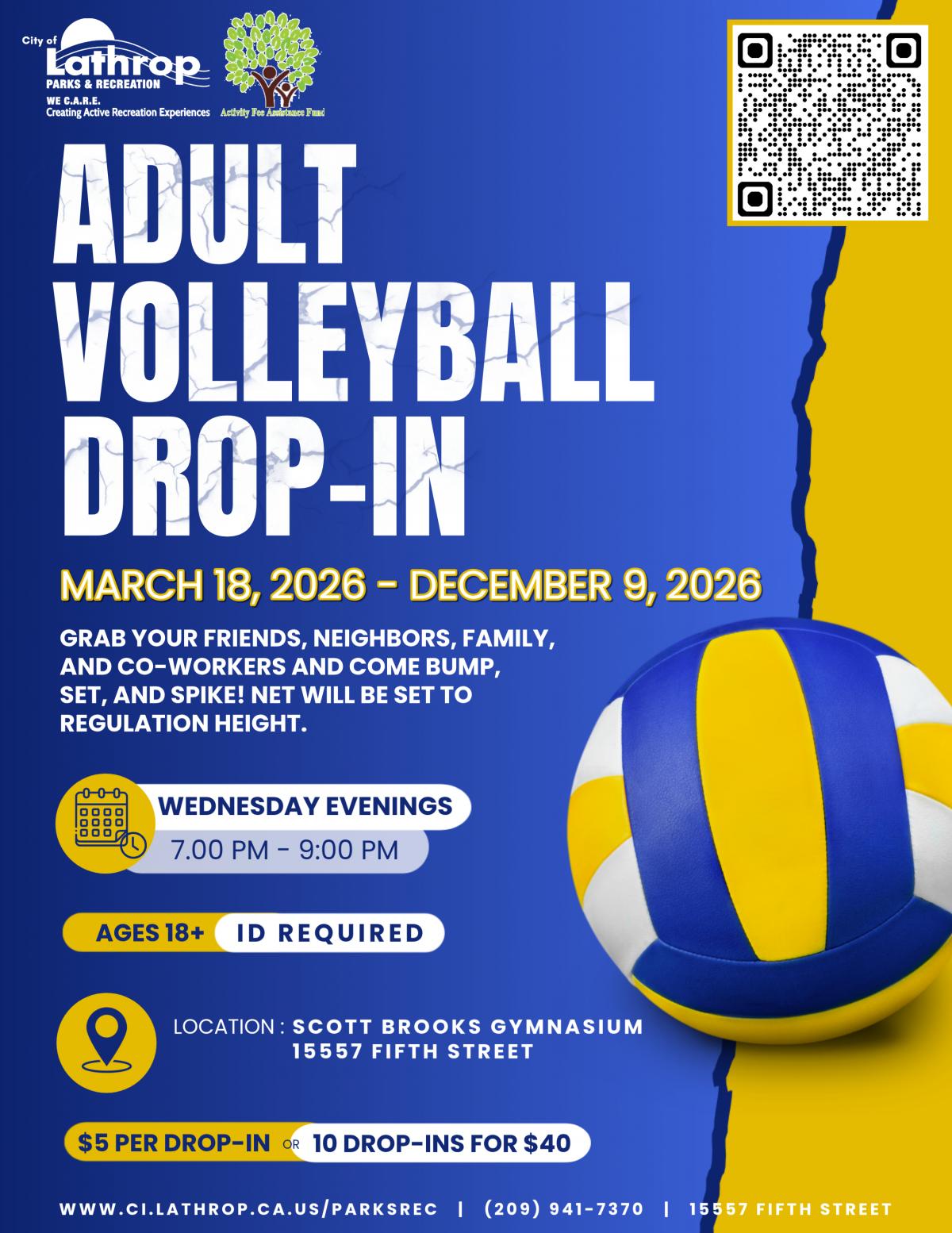Adult Volleyball Drop-in | Wednesdays | 7PM - 9PM | Scott Brooks Gym 15557 5th Street | 10 Drop is Pass $40 Adult Volleyball Drop-in | Wednesdays | 7PM - 9PM | Scott Brooks Gym 15557 5th Street | 10 Drop is Pass $40
