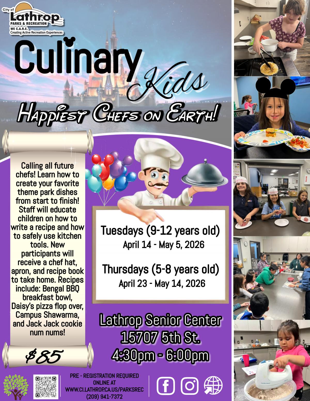 Culinary Kids | Happiest Chefs on Earth! | Tues. & Thurs. | April 14 - May 14 | Senior Center Kitchen | 15707 5th Street | $85