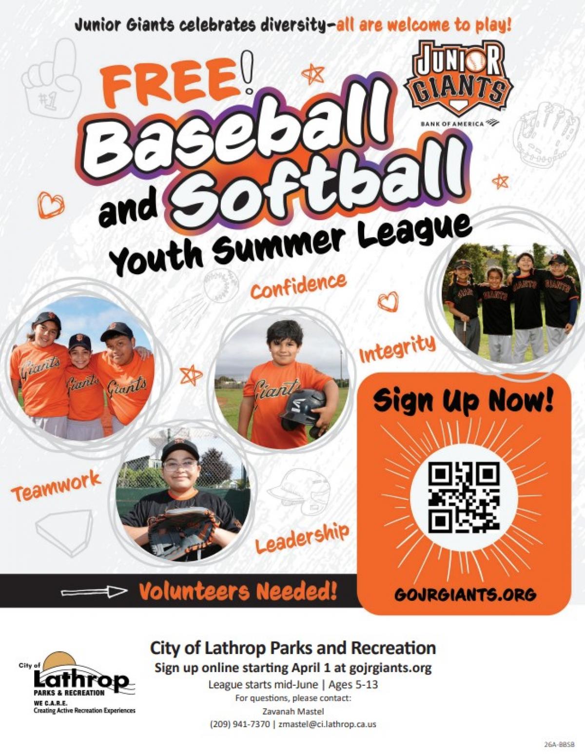 Jr. Giants | Summer | Baseball & Softball Summer League | FREE 