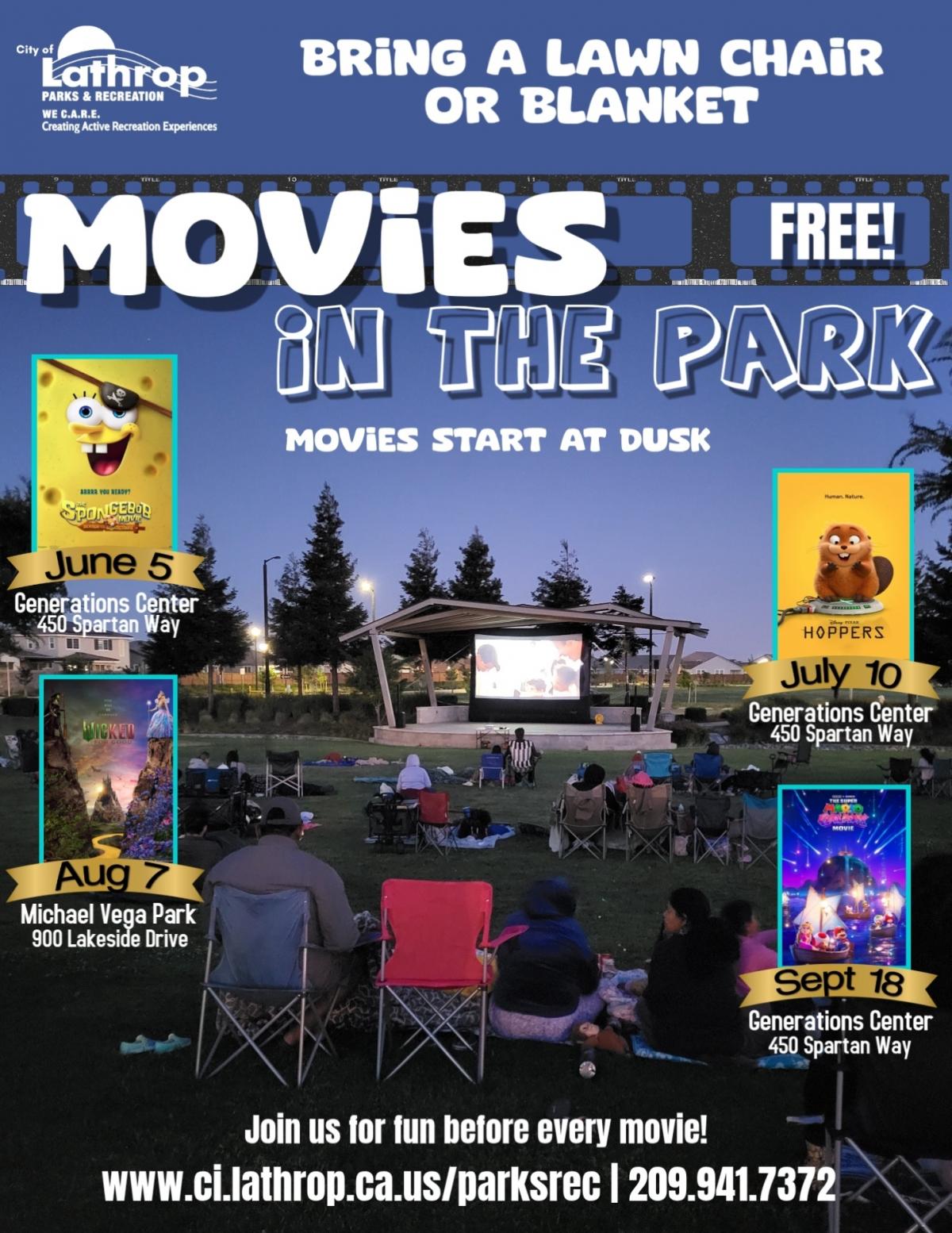 Movies in the Park | FREE EVENT!!! | Two locations listed on the flyer June 5, July 10, Sep 18 Gen Center 450 Spartan Wa