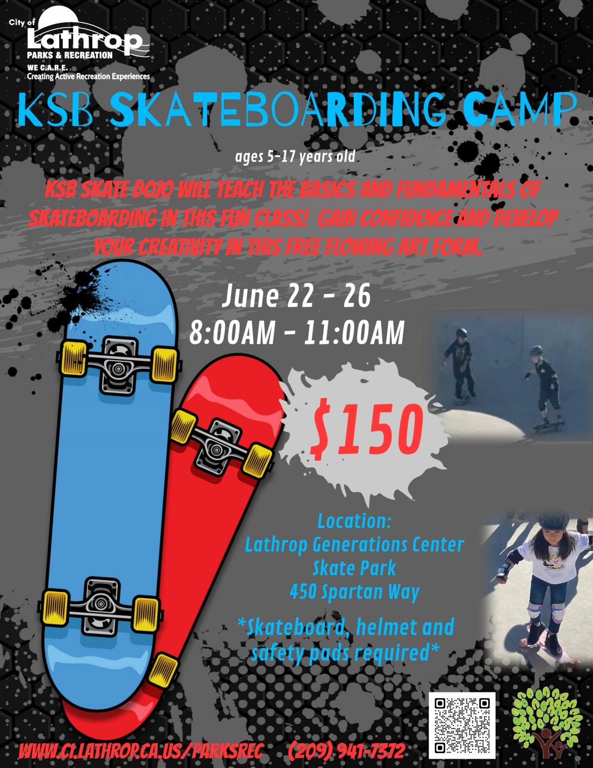 KSB Skateboarding Camp | June 22 - 26 | 8AM - 11AM | Skate Park 450 Spartan Way | $150 for the Week