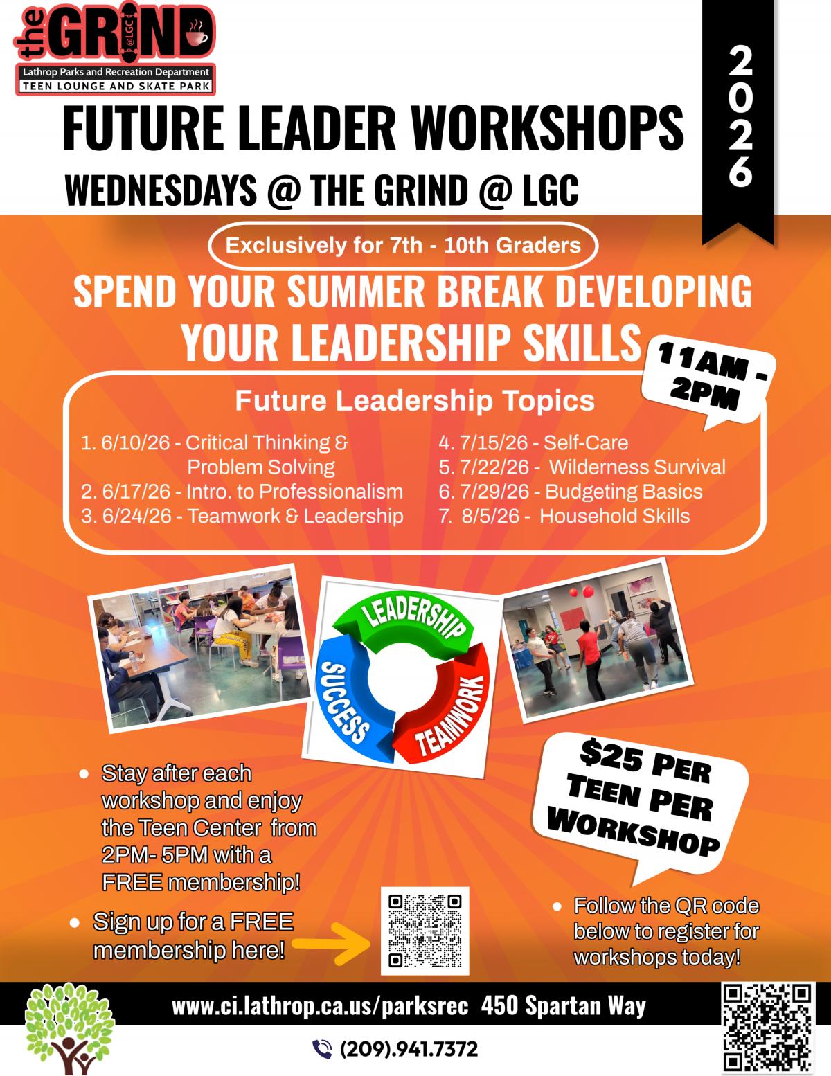 Future Leader Workshop | Wednesdays | June 10th - August 5th | Generations Center 450 Spartan Way | 11AM - 2PM | $25 per WS Future Leader Workshop | Wednesdays | June 10th - August 5th | Generations Center 450 Spartan Way | 11AM - 2PM | $25 per WS
